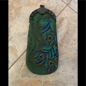 NWOT Vintage Katherines C Embroidered Green Beaded Hand Design Coin Wallet/Purse